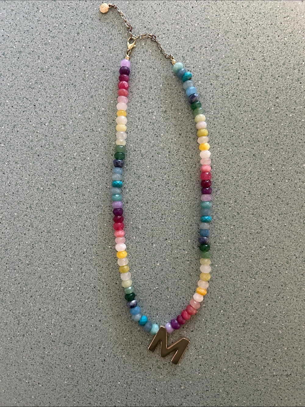BaubleBar Multicolor Beaded Necklace with Gold 'M' Charm